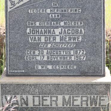 MERWE Johanna Jacoba, van der nee SCHEEPERS 1872-1967