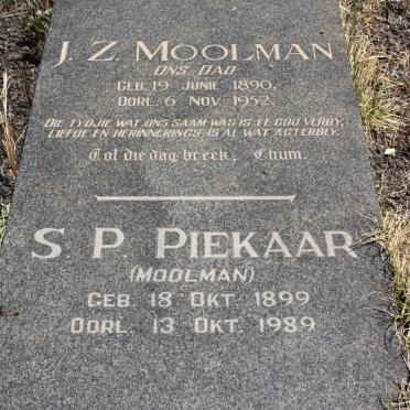 MOOLMAN J.Z. 1890-1952 :: PIEKAAR S.P. nee MOOLMAN 1899-1989