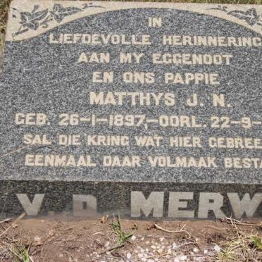 MERWE Matthys J.N., v.d. 1897-1947