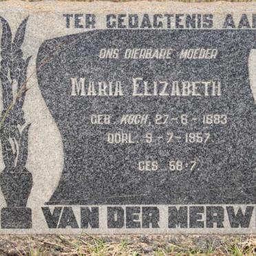 MERWE Maria Elizabeth, van der nee KOCH 1883-1957