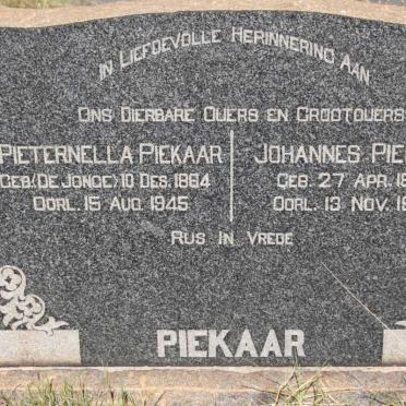 PIEKAAR Johannes 1862-1950 &amp; Pieternella DE JONGE 1884-1945