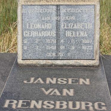 RENSBURG Leonard Gerhardus, Jansen van 1876-1942 &amp; Elizabeth Helena 1887-1973
