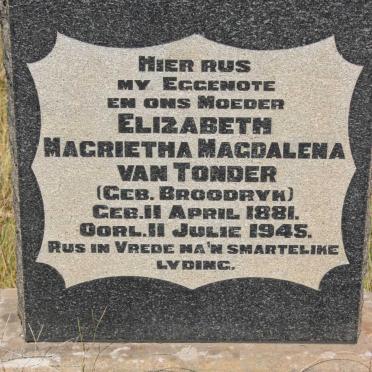 TONDER Elizabeth Magrietha Magdalena, van nee BROODRYK 1881-1945