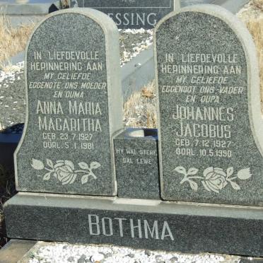 BOTHMA Johannes Jacobus 1927-1990 &amp; Anna Maria Magaritha 1927-1981