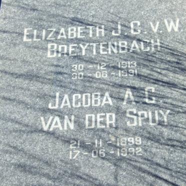 BREYTENBACH Elizabeth J.C.v.W. 1913-1991 :: van der SPUY Jacoba A.C. 1899-1992