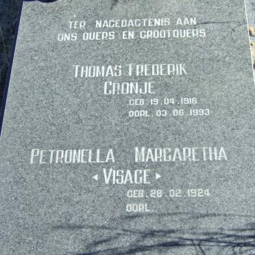 CRONJE Thomas Frederik 1916-1993 &amp; Petronella Margaretha VISAGE 1924-  