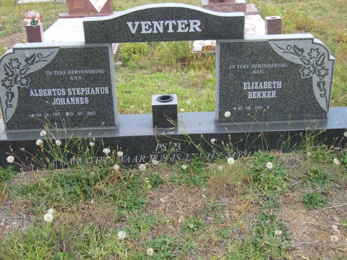 VENTER Albertus Stephanus Johannes 1917-2002 &amp; Elizabeth BEKKER 19?1-