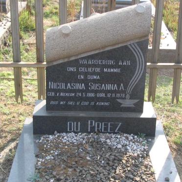 PREEZ Nicolasina Susanna A. nee V. NIEKERK 1906-1978
