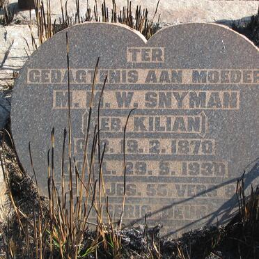 SNYMAN M.M.W. nee KILIAN 1870-1930 