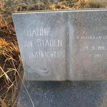 STADEN Hannie, van voorheen VAN RENSBURG 1910-1987