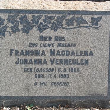 VERMEULEN Fransina Magdalena Johanna nee BASSON 1865-1953 