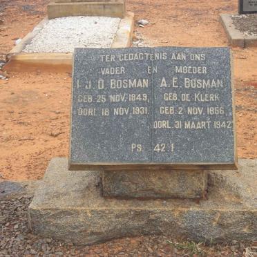 BOSMAN I.J.D. 1849-1931 &amp; A.E. DE KLERK 1856-1942