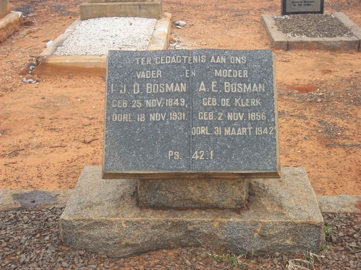 BOSMAN I.J.D. 1849-1931 & A.E. DE KLERK 1856-1942