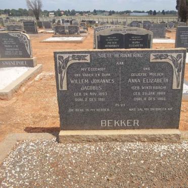 BEKKER Willem Johannes Jacobus 1893-1961 &amp; Anna Elizabeth WINTERBACH 1889-1966
