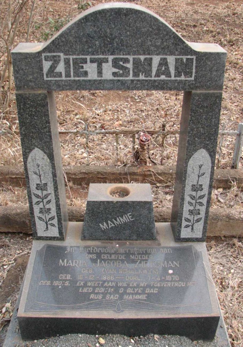 ZIETSMAN Maria Jacoba nee van SCHALKWYK 1886-1970