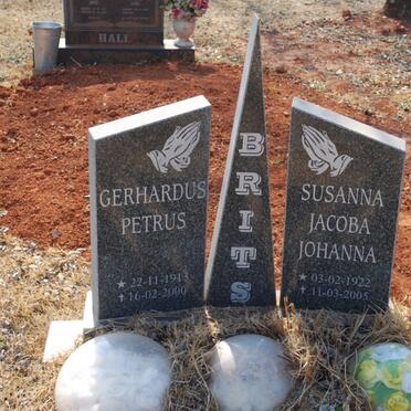BRITS Gerhardus Petrus 1913-2000 &amp; Susanna Jacoba Johanna 1922-2005