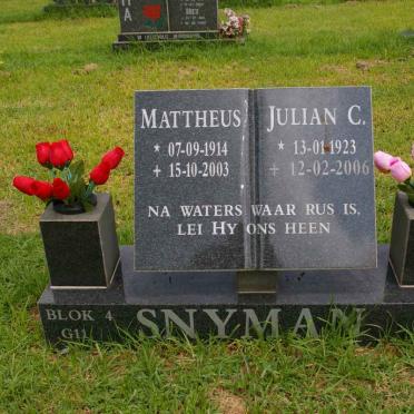 SNYMAN Mattheus 1914-2003 &amp; Julian C. 1923-2006
