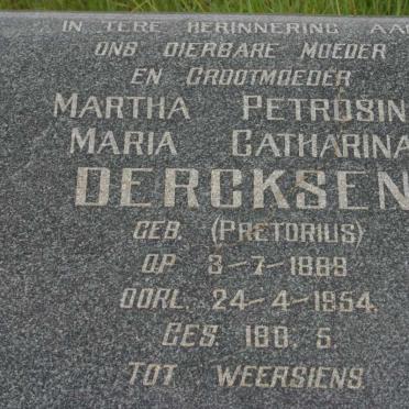 DERCKSEN Martha Petrosina Maria Catharina nee PRETORIUS 1889-1954