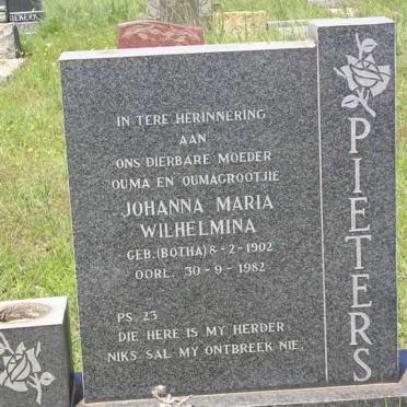 PIETERSE Johanna Maria Wilhelmina nee BOTHA 1902-1982