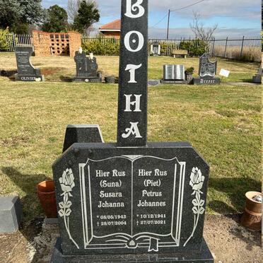 BOTHA Petrus Johannes 1941-2021 &amp; Susara Johanna DE BEER 1943-2004