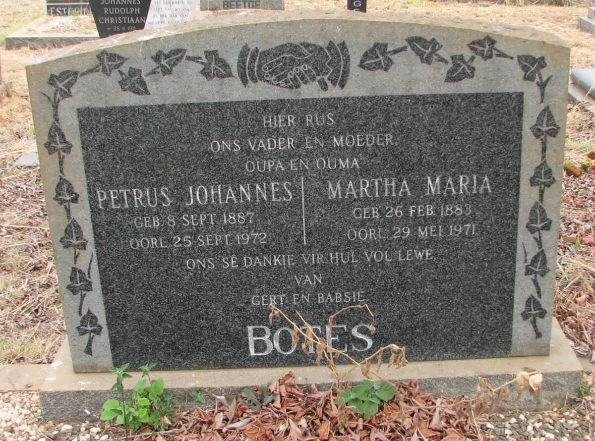 BOTES Petrus Johannes 1887-1972 &amp; Martha Maria 1883-1971