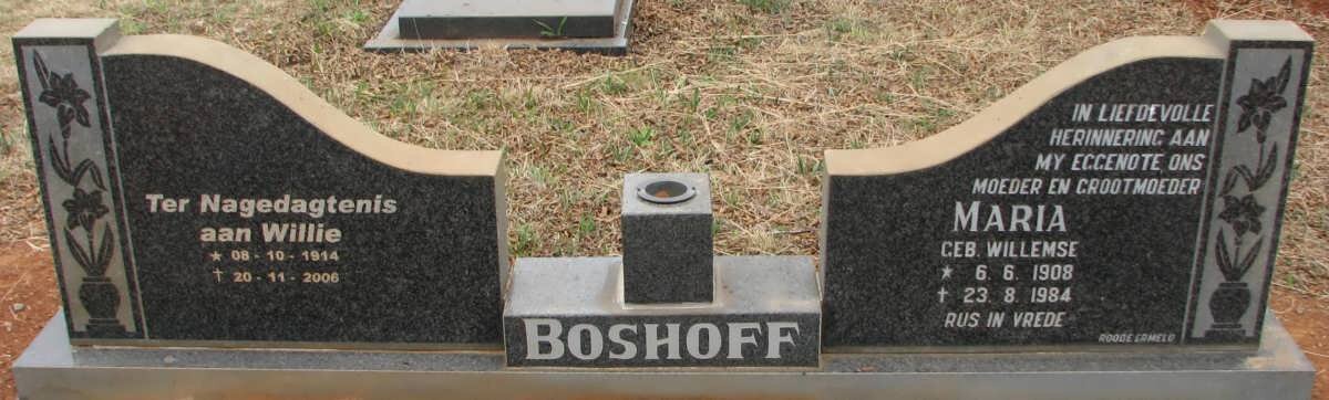 BOSHOFF Willie 1914-2006 &amp; Maria WILLEMSE 1908-1984