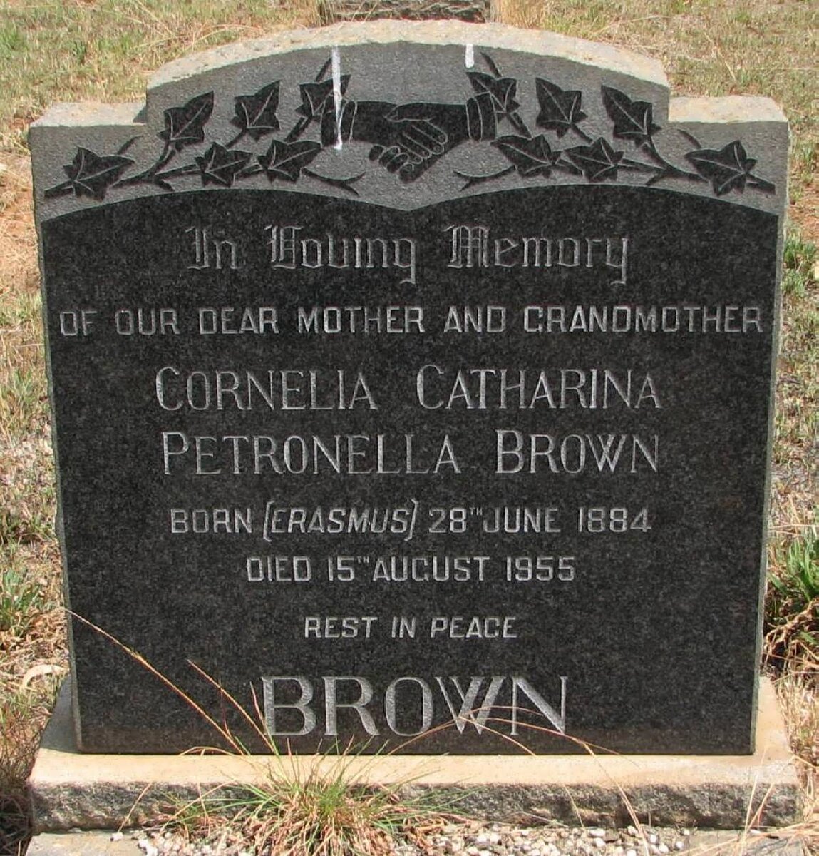 BROWN Cornelia Catharina Petronella nee ERASMUS 1884-1955