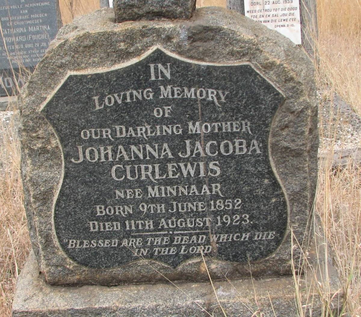 CURLEWIS Johanna Jacoba nee MINNAAR 1852-1923