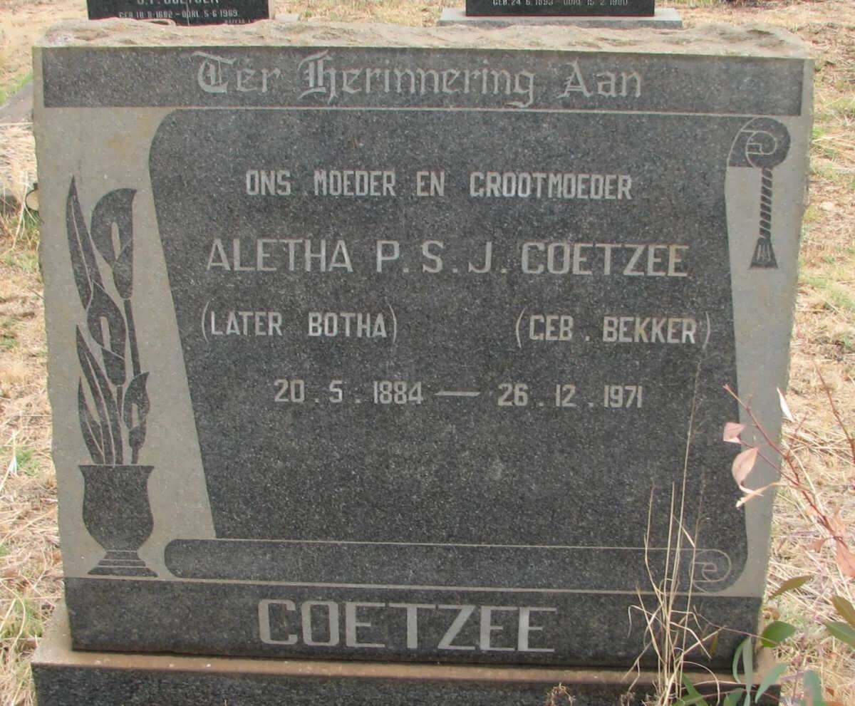 COETZEE Aletha P.S.J. later BOTHA nee BEKKER 1884-1971