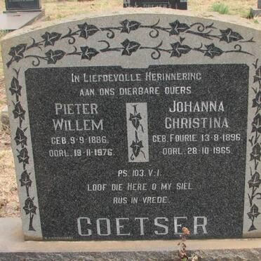 COETSER Pieter Willem 1886-1976 &amp; Johanna Christina FOURIE 1896-1965