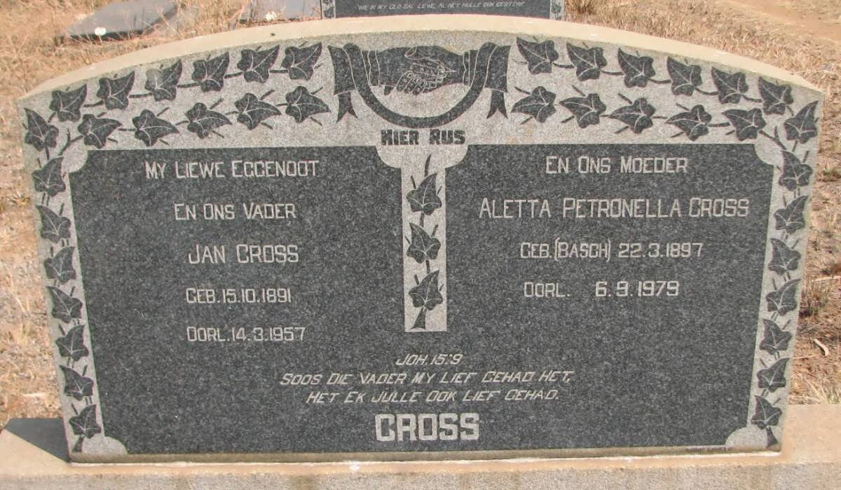 CROSS Jan 1891-1957 &amp; Aletta Petronella BASCH 1897-1979