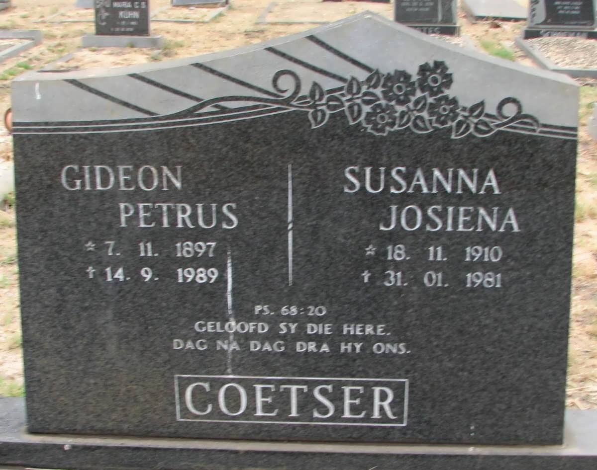 COETSER Gideon Petrus 1897-1989 &amp; Susanna Josiena 1910-1981