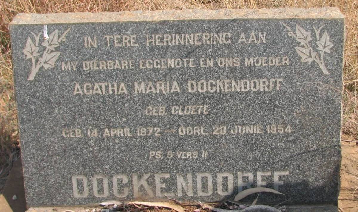 DOCKENDORFF Agatha Maria nee CLOETE 1872-1954