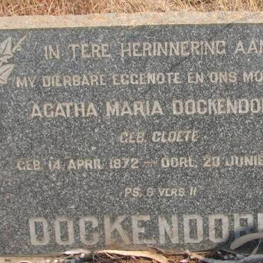 DOCKENDORFF Agatha Maria nee CLOETE 1872-1954
