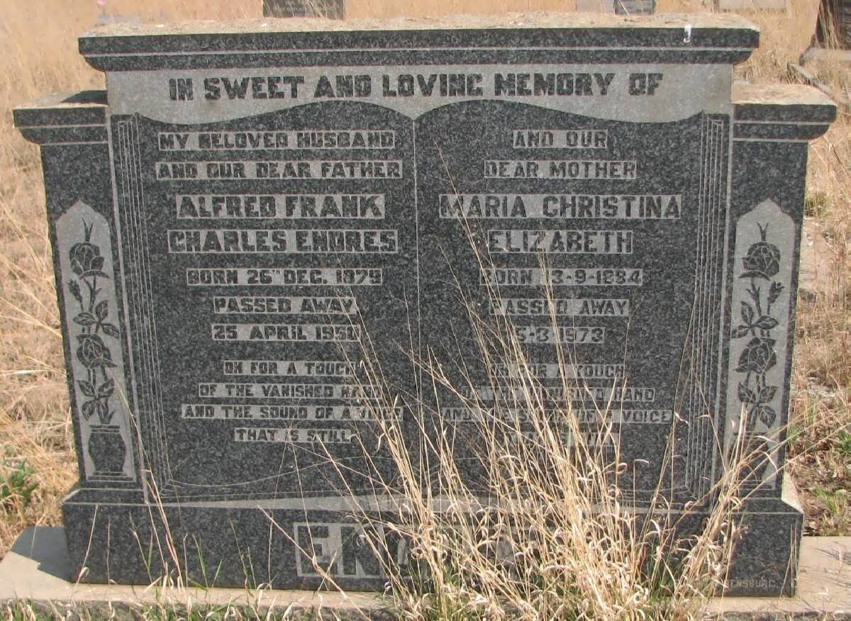 ENDRES Alfred Frank Charles 1879-1950 &amp; Maria Christina Elizabeth 1884-1973