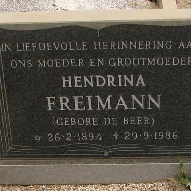 FREIMANN Hendrina nee DE BEER 1894-1986