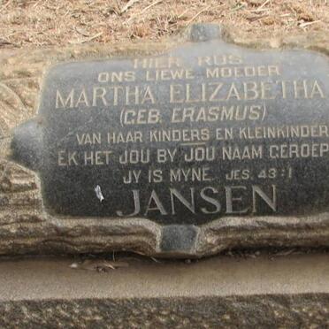 JANSEN Martha Elizabetha nee ERASMUS
