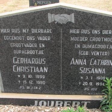 JOUBERT Gerhardus Christiaan 1899-1980 &amp; Anna Cathrina Susanna VENTER 1909-1994