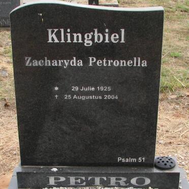 KLINGBIEL Zacharyda Petronella 1925-2004