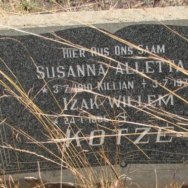 KOTZE Izak Willem 1885- &amp; Susanna Aletta B. KILLIAN 1910-1972