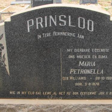 PRINSLOO Maria Petronella nee WILLIAMS 1910-1970