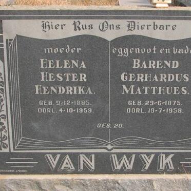 WYK Barend Gerhardus Mattheus, van 1875-1958 &amp; Helena Hester Hendrika 1885-1959