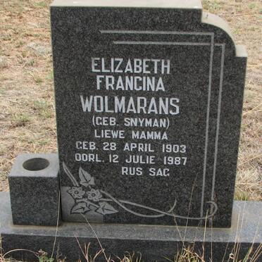 WOLMARANS Elizabeth Francina nee SNYMAN 1903-1987