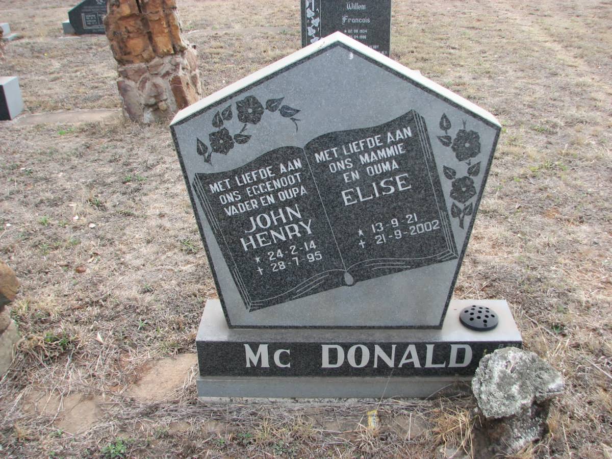 Mc DONALD John Henry 1914-1995 &amp; Elise 1921-2002