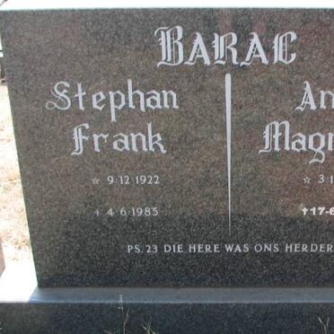 BARAC Stephan Frank 1922-1985 &amp; Anna Magrieta 1927-2010