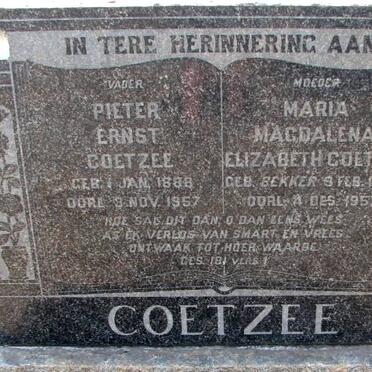 COETZEE Pieter Ernst 1888-1957 &amp; Maria Magdalena Elizabeth BEKKER 1889-1957