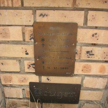 KRUGER Martin Johannes Lodewyk 1944-1998 &amp; Petronella Christina 1939-2001