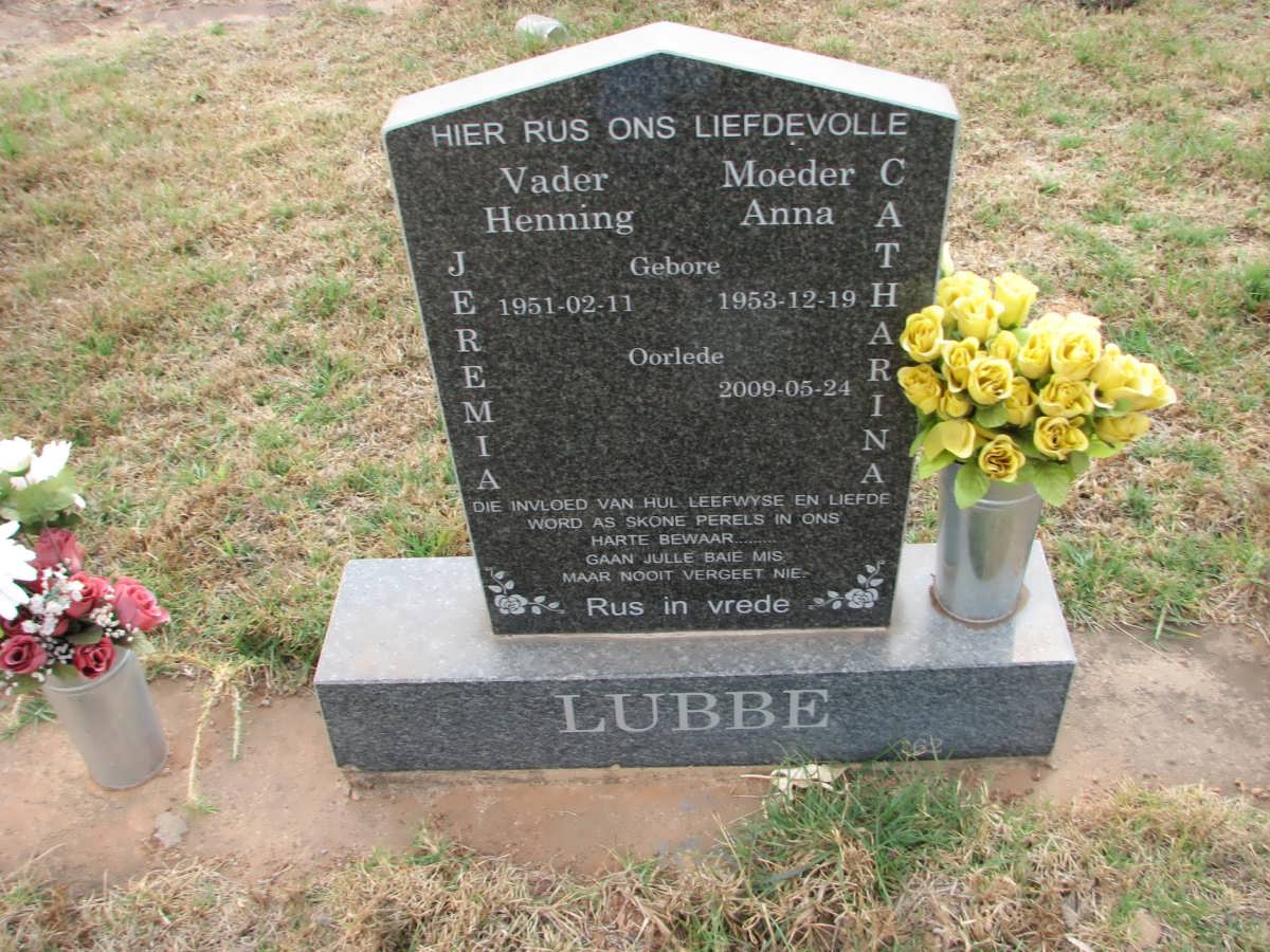 LUBBE Jeremia 1951- &amp; Catharina 1953-2009