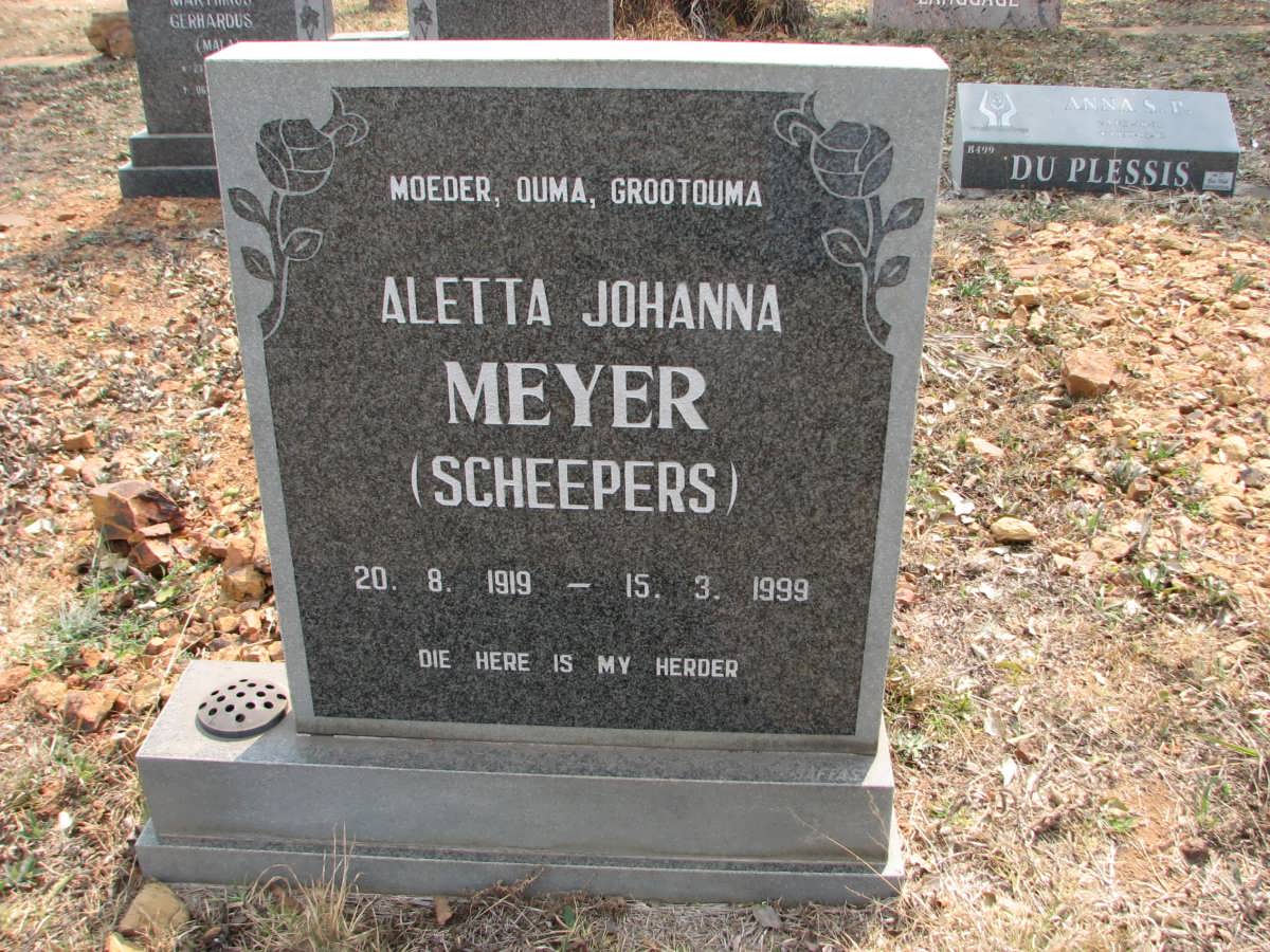 MEYER Aletta Johanna nee SCHEEPERS 1919-1999