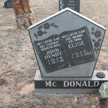 Mc DONALD John Henry 1914-1995 &amp; Elise 1921-2002